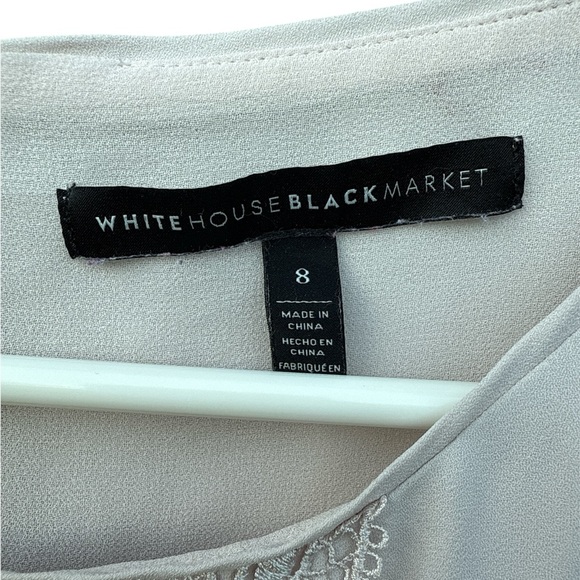 White House Black Market White Lace Design Blouse Size 8 Sheer Sleeves - Picture 2 of 4